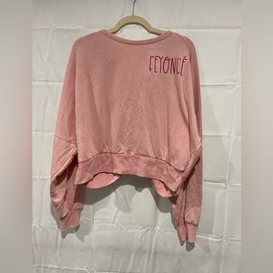 Feyoncé (aka Fiancé) pink on pink open back twist sweater